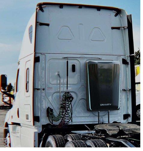 Concept render of the Gravity storage unit mounted on the rear of a Class 8 cab